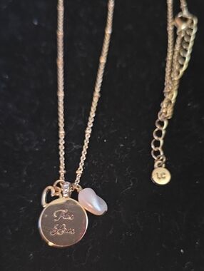 LC Lauren Conrad Gold-tone "True Love" Charm Necklace with Pearl And Heart Charm